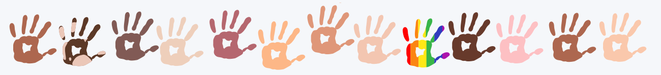 The graphic of multicolored hands symbolizing diversity.